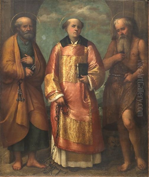 I Santi Pietro, Leonardo E Gerolamo Oil Painting by Gerolamo Romanino
