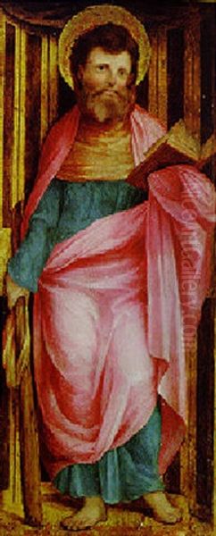 Saint James The Less Standing In A Niche Oil Painting by Gerolamo Romanino