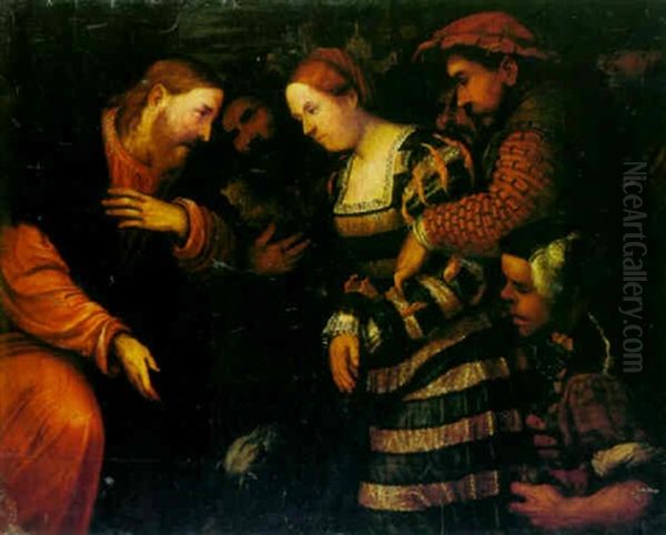 Christ And The Woman Taken Into Adultery Oil Painting by Gerolamo Romanino