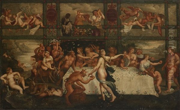 Wedding Feast Of Cupid And Psyche Oil Painting by Giulio Romano (Orbetto)