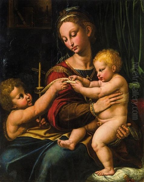 Madonna And Child With The Infant Saint John The Baptist Oil Painting by Giulio Romano (Orbetto)