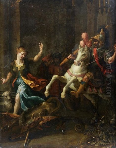 Saint George And The Dragon Oil Painting by Giulio Romano (Orbetto)