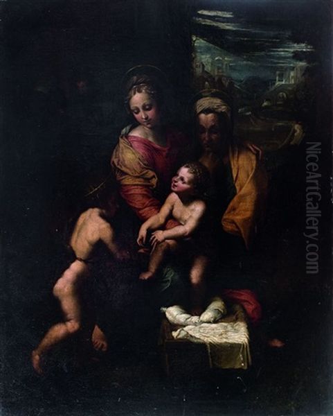 La Vierge A L'enfant Et Sainte Anne Et Saint Jean-baptiste Oil Painting by Giulio Romano (Orbetto)