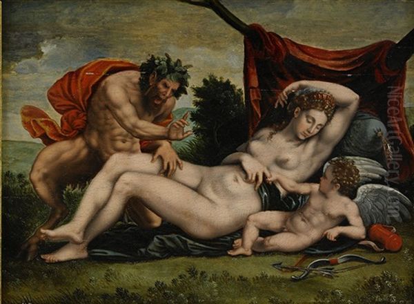Venus Och Amor Och En Satyr Oil Painting by Giulio Romano (Orbetto)