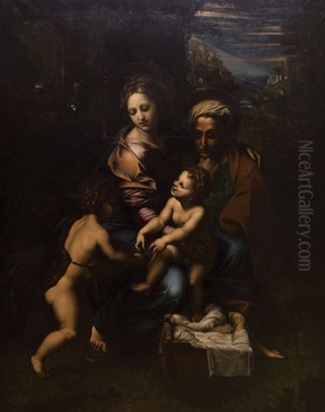 Vierge Avec Enfant Jesus, Sainte Anne Et Saint Jean Baptiste Ou Madone De L'amour Divin Oil Painting by Giulio Romano (Orbetto)