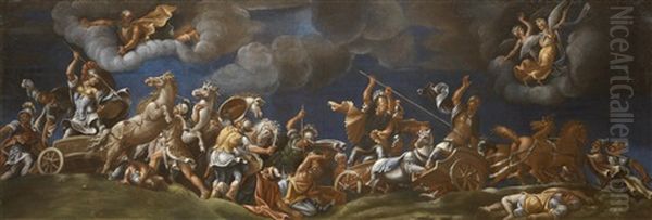Schlacht Aus Dem Trojanischen Krieg (collab. W/workshop) Oil Painting by Giulio Romano (Orbetto)