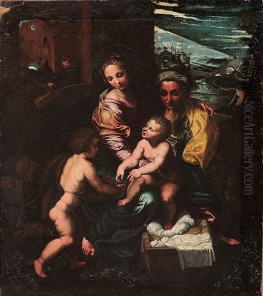 La Sainte Famille Avec Sainte Anne Et Saint Jean Baptiste Oil Painting by Giulio Romano (Orbetto)