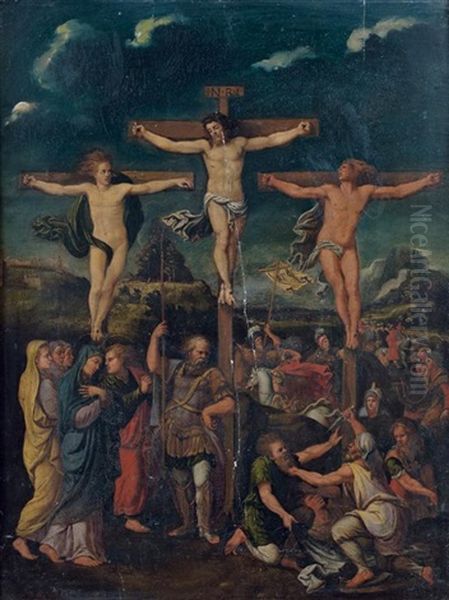 La Crucifixion Du Christ Entre Les Deux Larrons Oil Painting by Giulio Romano (Orbetto)
