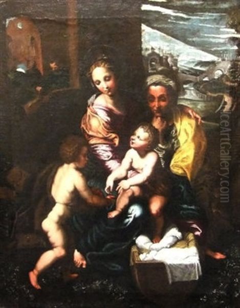 Madonna And Child With St. Anne And St. John The Baptist Oil Painting by Giulio Romano (Orbetto)
