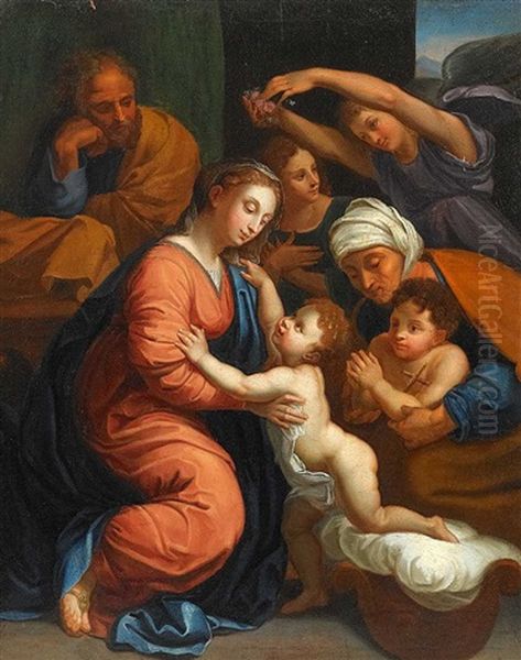 Die Heilige Familie Oil Painting by Giulio Romano (Orbetto)