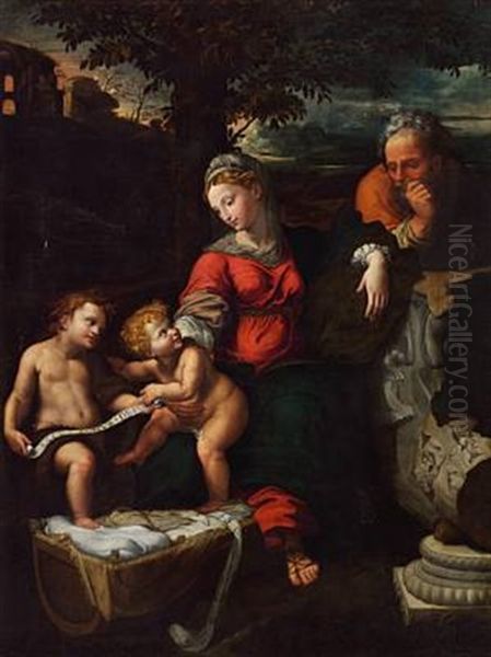 The Holy Family With The Infant St. John The Baptist Oil Painting by Giulio Romano (Orbetto)