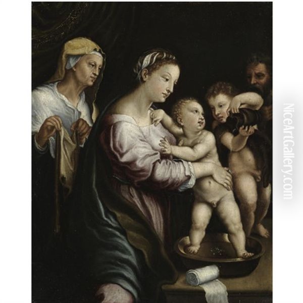 The Holy Family With The Infant Saint John The Baptist And Saint Elizabeth Oil Painting by Giulio Romano (Orbetto)