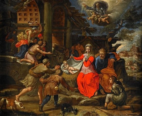 Kristi Fodelse Oil Painting by Giulio Romano (Orbetto)