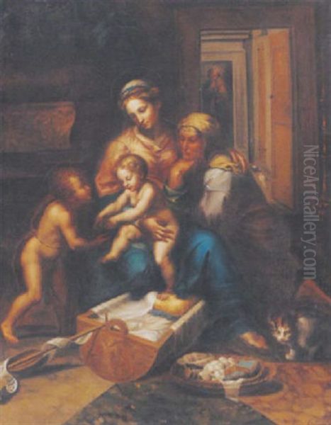 The Holy Family With The Infant Saint John The Baptist And Saint Elizabeth Oil Painting by Giulio Romano (Orbetto)