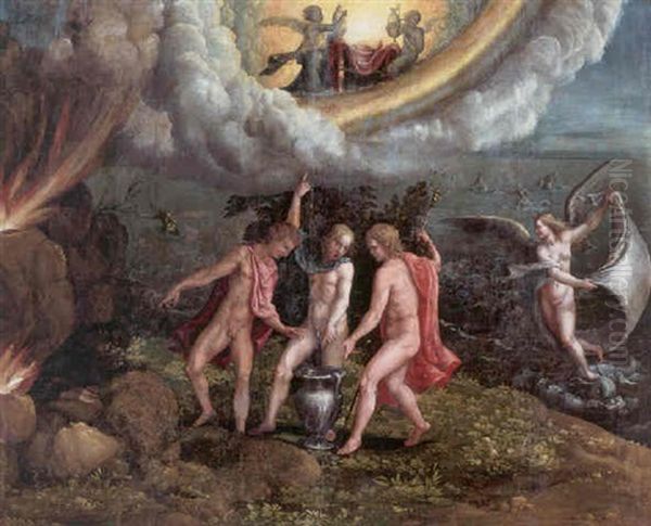 Jupiter, Neptune And Pluto Drawing Lots For Their Kingdom Oil Painting by Giulio Romano (Orbetto)