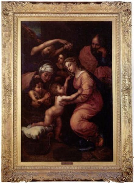 Sagrada Familia Con Santa Isabel Y San Juanito Oil Painting by Giulio Romano (Orbetto)