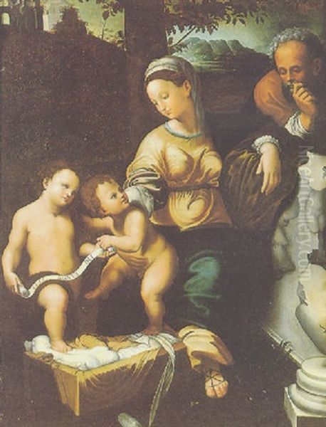 La Sacra Famiglia Sotto La Quercia Oil Painting by Giulio Romano (Orbetto)
