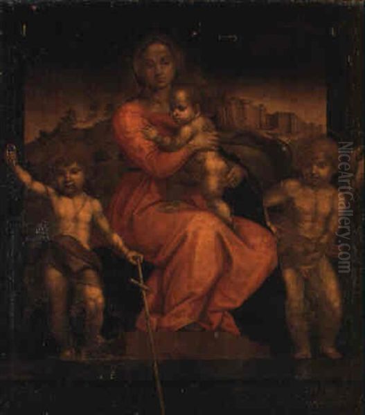 La Madonna Col Bambino Tra S. Giovannino E Un Angioletto Oil Painting by Giulio Romano (Orbetto)