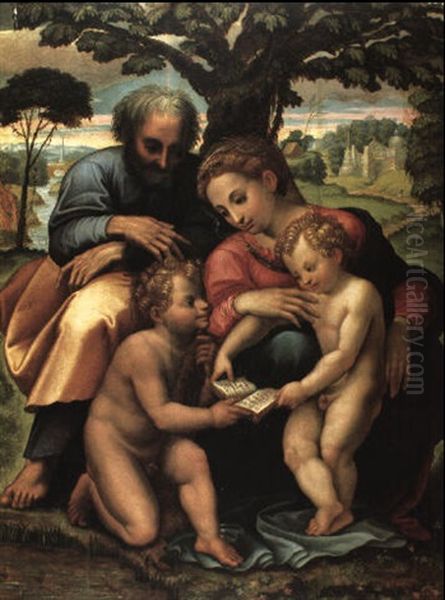 Die Heilige Familie Mit Dem Johannesknaben Oil Painting by Giulio Romano (Orbetto)