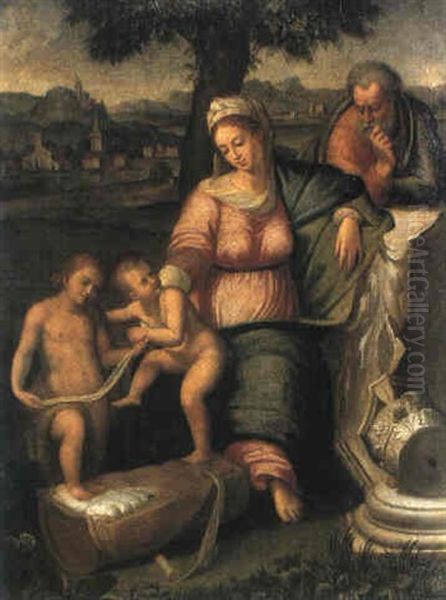 La Sacra Famiglia E S. Giovannino Oil Painting by Giulio Romano (Orbetto)