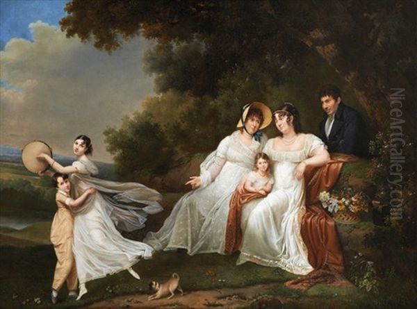 Portrait De Famille Dans Un Paysage Oil Painting by  Romany (Adele Romanee)