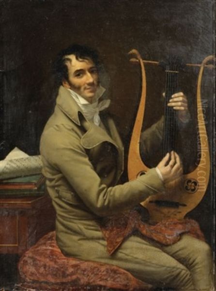 Portrait De Jean Dominique Fabry Garat S'accompagnant A La Lyre Oil Painting by  Romany (Adele Romanee)