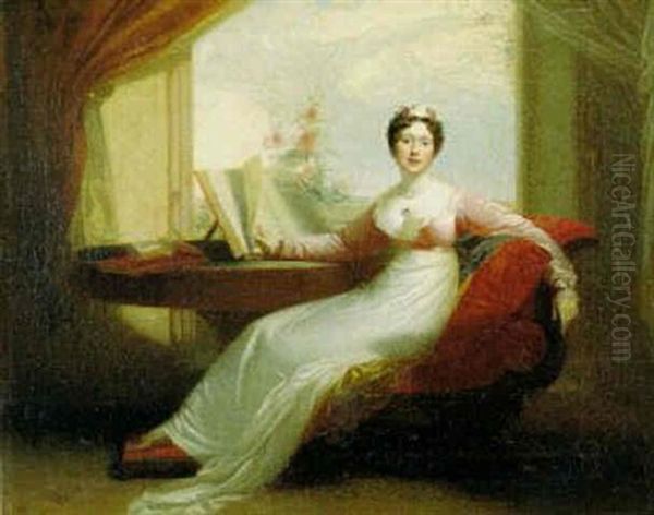 Konigin Hortense An Einem Bibliothekstisch Sitzend Oil Painting by  Romany (Adele Romanee)