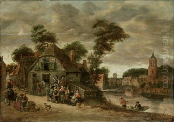 Alltagsszene In Einem Dorf Am Fluss Oil Painting by Salomon Rombouts
