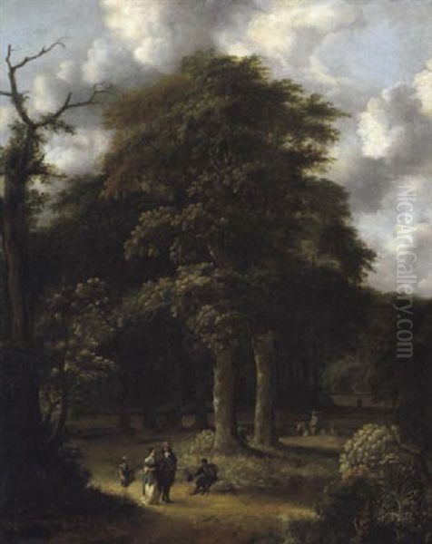 Waldlandschaft Mit Spaziergangern, Einem Bettler Und Einem Reiter Oil Painting by Salomon Rombouts