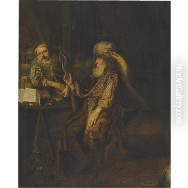 An Interior With A Man Seated At A Table Strewn With Objects, Smoking A Pipe Oil Painting by Theodoor Rombouts