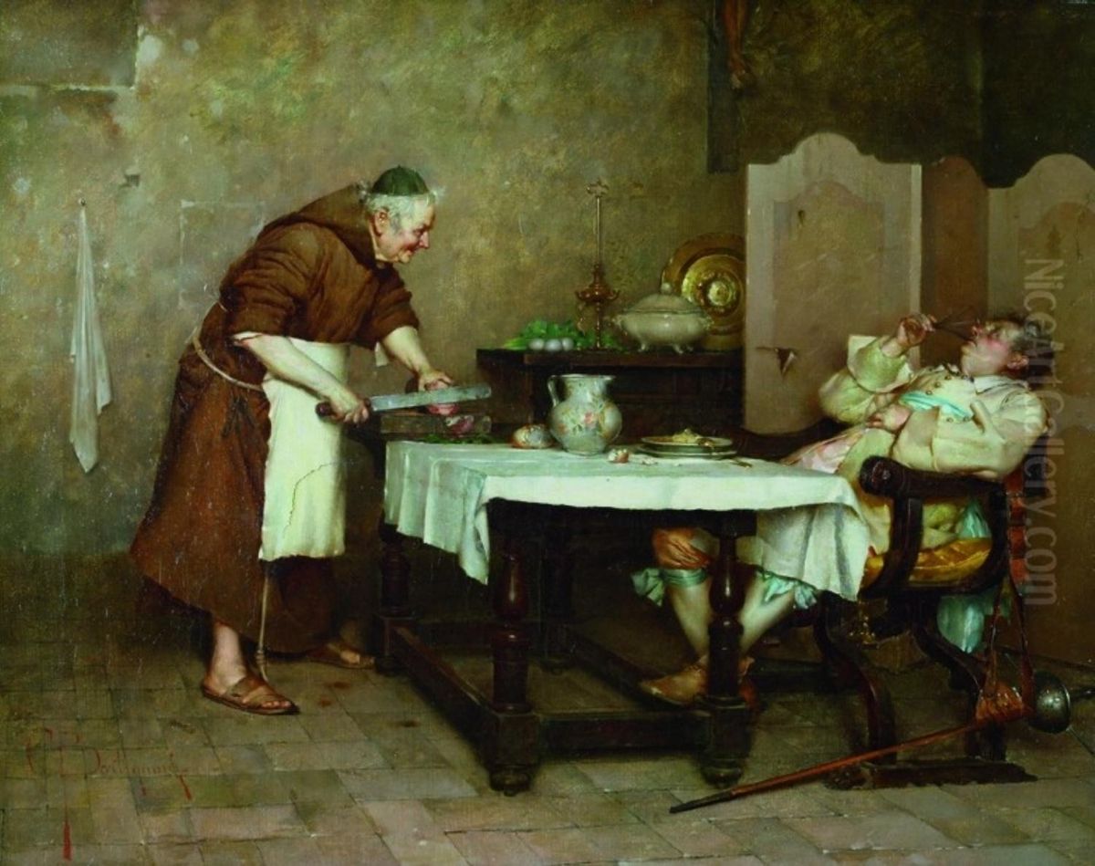 Monch Und Edelmann. Oil Painting by Giuseppe Bortignoni