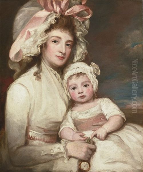 Portrait Of Mrs. Henry Ainslie With Her Child Oil Painting by George Romney
