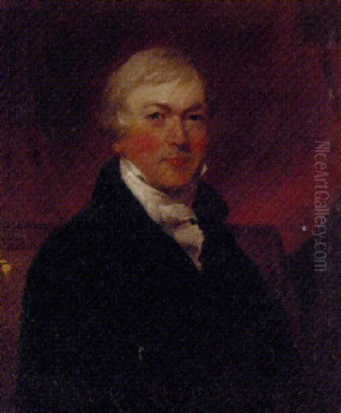 Portrait Of A Gentleman In A Black Coat And White Cravat Oil Painting by George Romney