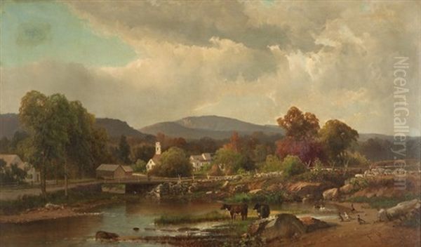 Figure Watching Cows Watering Oil Painting by Frederick Rondel