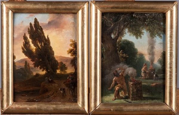 Paysage Anime Et Scene Mythologique (pair) Oil Painting by Guillaume Frederic Ronmy