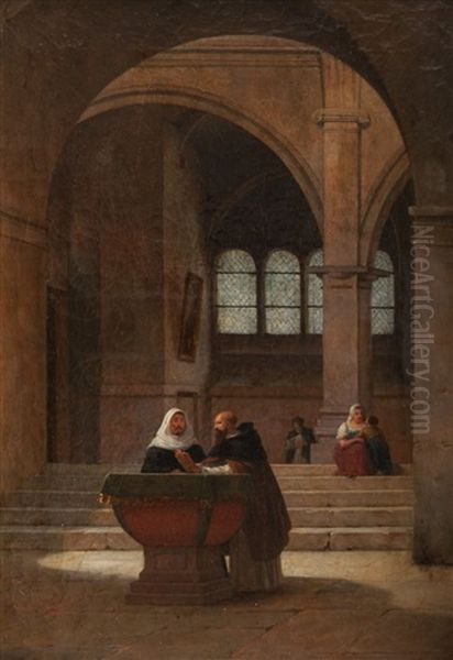 Conversation Dans Le Baptistere Oil Painting by Guillaume Frederic Ronmy
