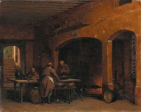 La Cuisine Du Chateau Ou La Cuisine Des Laics (+ La Cuisine Au Couvent Ou La Cuisine Des Moines; 2 Works) Oil Painting by Guillaume Frederic Ronmy