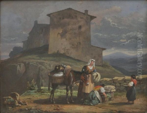 Paysannes Italiennes Oil Painting by Guillaume Frederic Ronmy