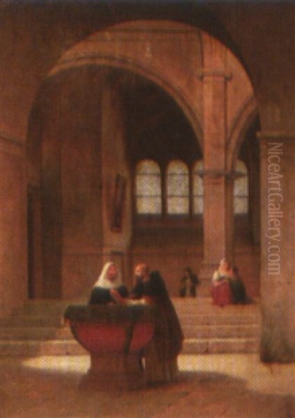 Conversation Au Baptistere, Italie Oil Painting by Guillaume Frederic Ronmy