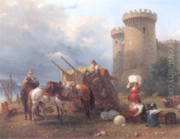 Unloading At The Sea-shore Oil Painting by Guillaume Frederic Ronmy