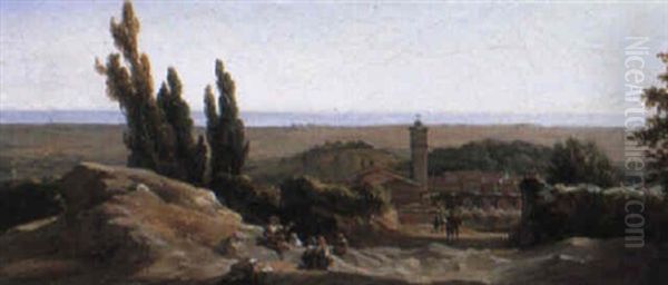 Peasants In Roman Landscapes Oil Painting by Guillaume Frederic Ronmy