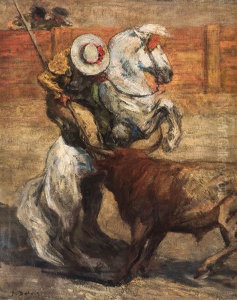 Bull Fight Oil Painting by Henriette Ronner-Knip