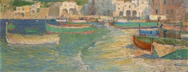 Medelhavshamn Oil Painting by Charlotta Sofia Roenquist