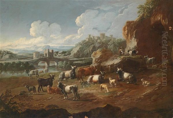 Campagnalandschaft Mit Lagerndem Hirten Und Vieh Oil Painting by Cajetan Roos