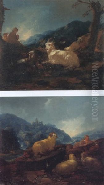 Hirte Mit Seiner Herde Vor Weiter Landschaft Oil Painting by Johann Melchior Roos