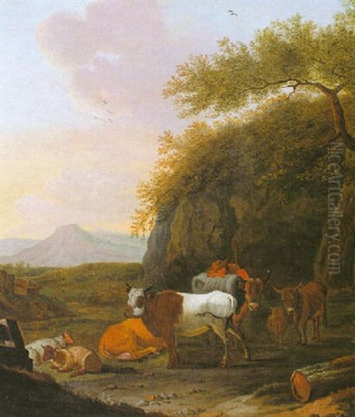 A Shepherd With His Flock Oil Painting by Joseph Roos