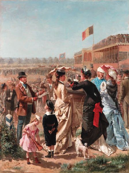 Elegant Company At The Races Oil Painting by Albert Roosenboom