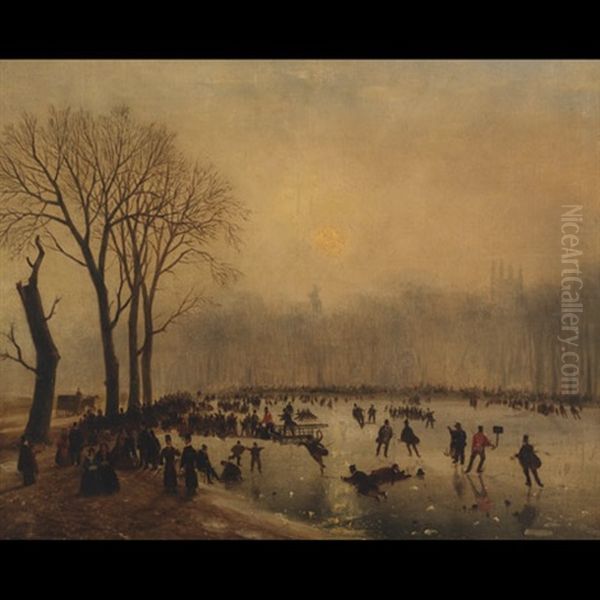 Frost Scene, View On The Serpentine, Hyde Park Oil Painting by Nicolaas Johannes Roosenboom