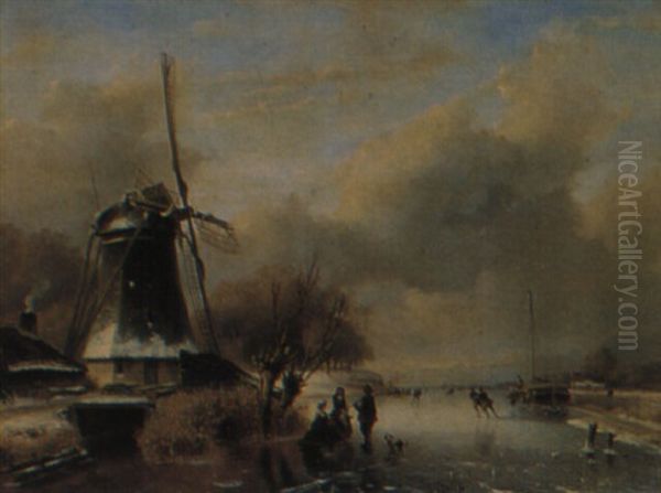 A Winter Landscape Oil Painting by Nicolaas Johannes Roosenboom