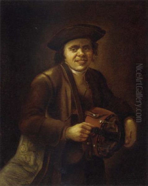 A Hurdy-gurdy Player Oil Painting by Jan Albert Rootius